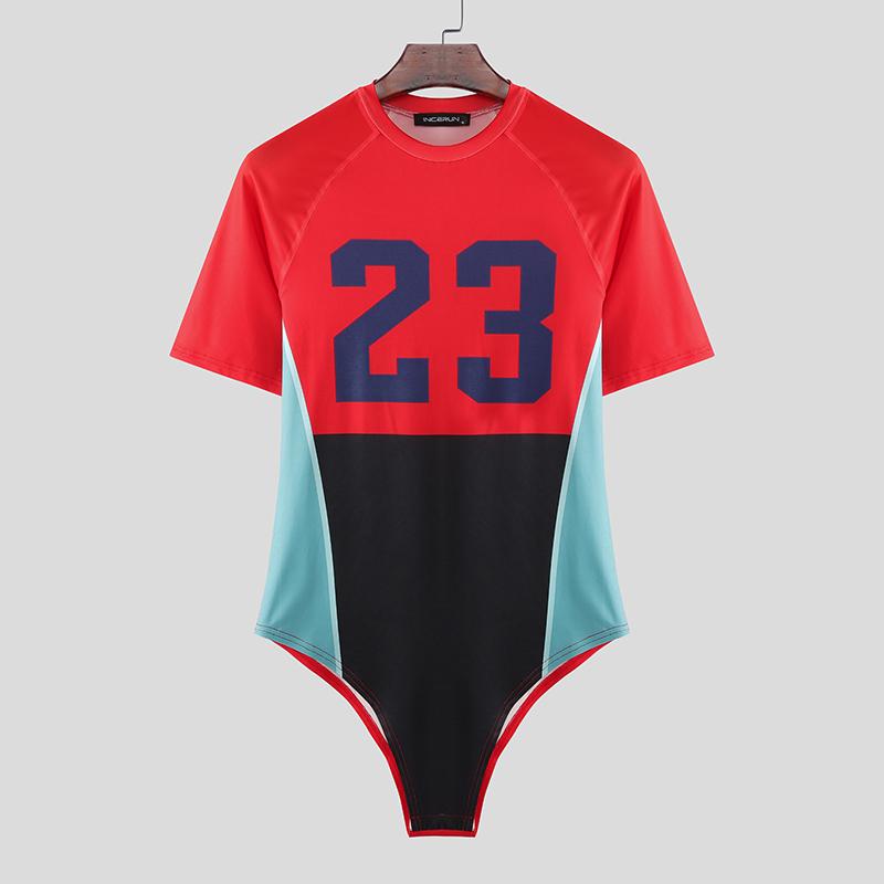 INCERUN Men's Short Sleeve Letter Print Fitted Leotard Jumpsuits Underwear One Piece Suit