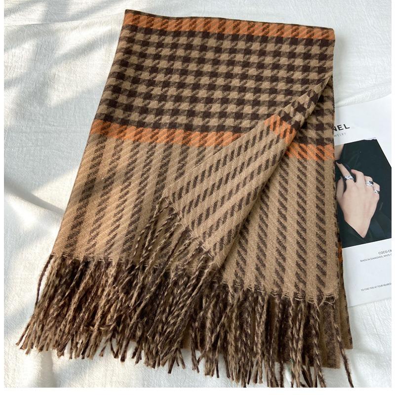 Imitation Cashmere Scarf Women's New European and American Tassel Plaid Scarf Autumn and Winter Warm Women's Shawl