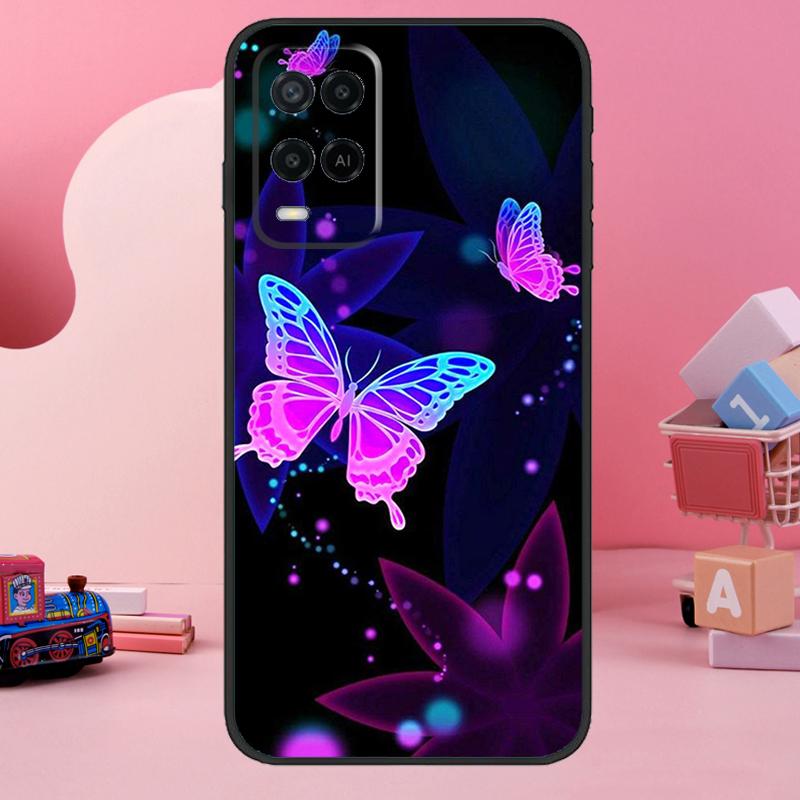 Black Beautiful Butterfly Case For Oppo A18 A38 A58 A78 A98 A74 A54 A94 A80 A60 A40 A96 A76 A16 A15 A17 A57 A77 A5 Pro