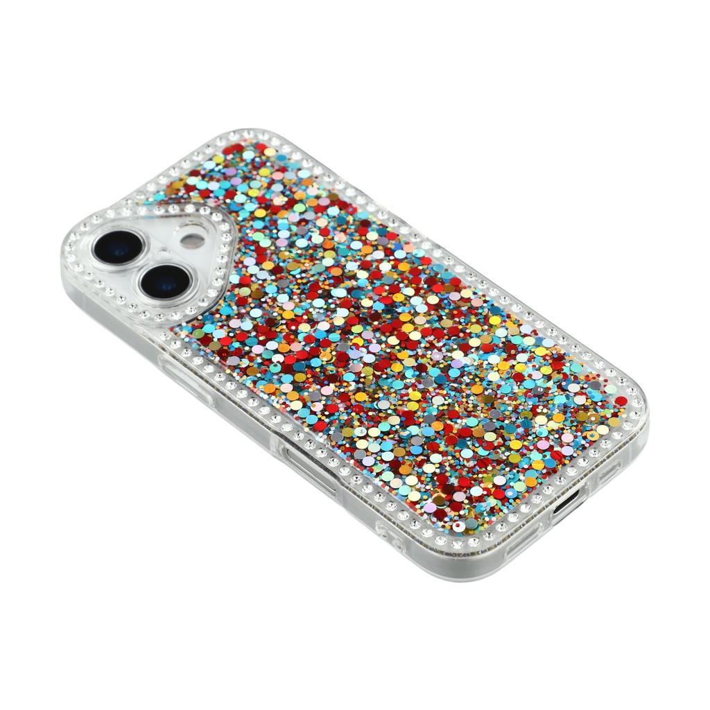 For iPhone 16 Case Rhinestone Edge Glitter Epoxy TPU Phone Cover