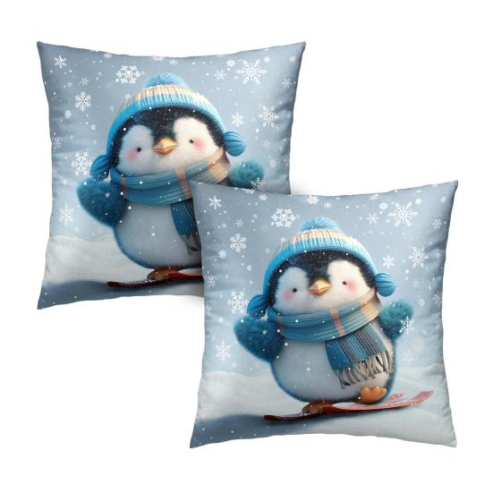 2Pcs Christmas Tree Pillowcase Santa Claus Snowman Pattern Zipper Invisible Lightweight Breathable Winter Pillow Cover