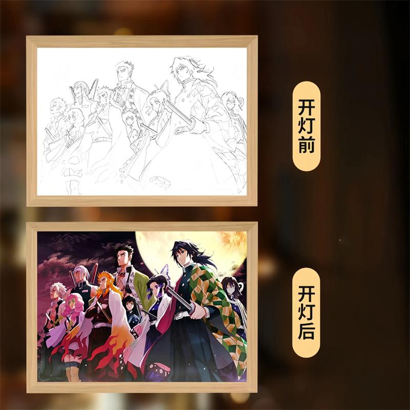 23cm/9.06in Demon Slayer Light Painting Cartoon LED Anime Peripherals Acrylic Lamp Room Decoration Birthday Gift Desktop Display