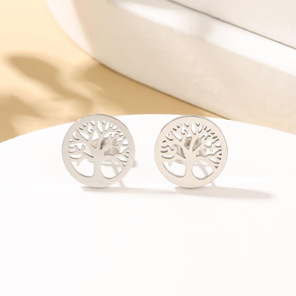 Women's Titanium Steel Tree of Life Dangle Earrings - 18K Gold, European & American Fashion Jewelry.