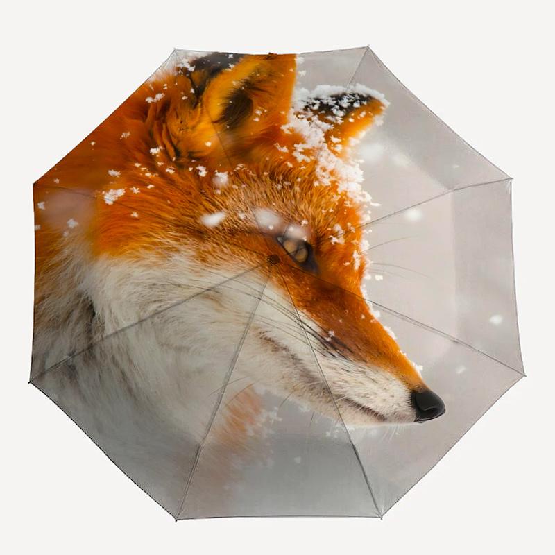 

1pc Winter Fox One Umbrella a Plastic Hle, Compact Stylish, with a Vibrant Cartoon Pattern, Perfect Home, Travel