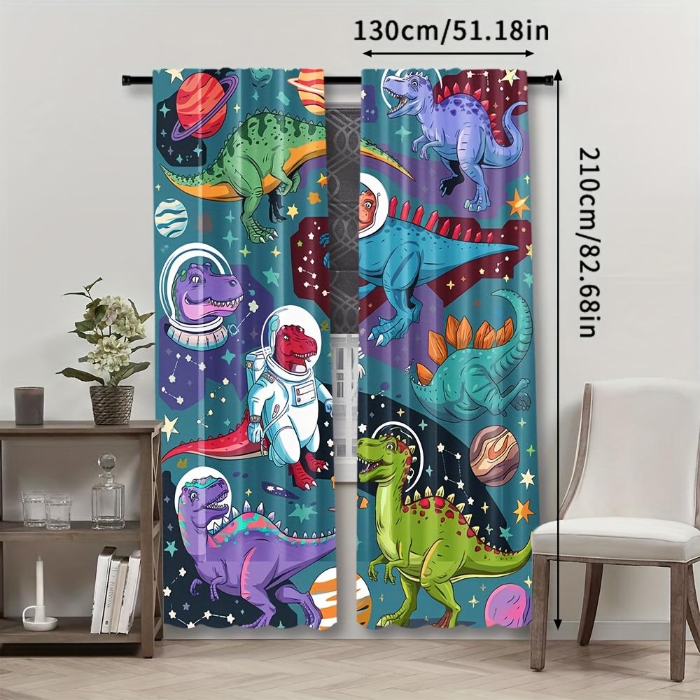 Set Of 2 Cartoon Dinosaur Space Adventure Curtains Polyester Drapes Bedroom Living Room Study Machine Blackout Made Window Treatment
