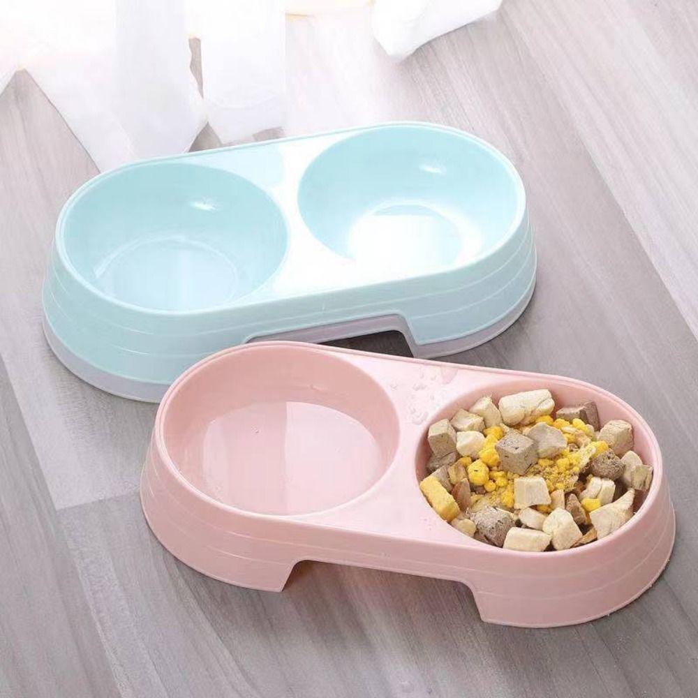 Durable Candy Color Plastic Cat Feeding Bowl Cat Double Bowl Cat Drinking Bowl Dog Food Tray
