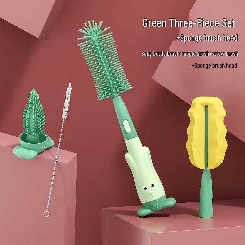 Rotating Silicone Baby Bottle, Nipple, & Straw Cleaning Brush Set