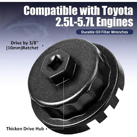 Oil Filter Wrench For Toyota, Lexus, Camry,Oil Filter Removal Tool For Runner, Tundra, Tacoma 2.5-5.7L Engine 64Mm 14 Flutes, Black Oil Filter Tool