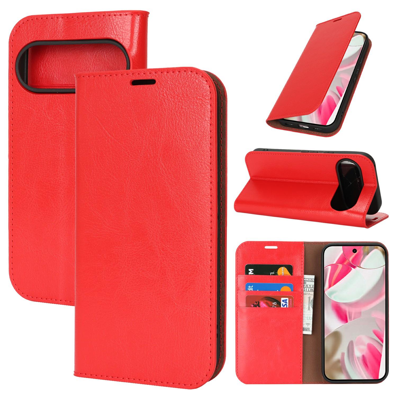 

For Google Pixel 10/10 Pro Case Crazy Horse Texture Split Leather Wallet Phone Cover Red