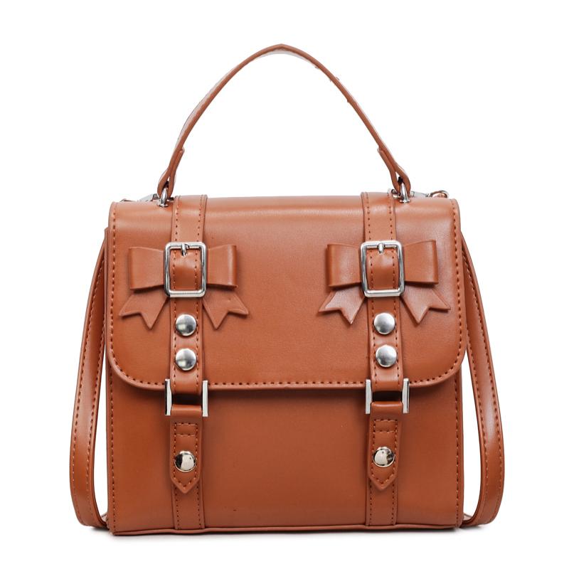 

Solid Color PU Buckle Fashi Backpacks British Style Student Commuting Versatile Backpacks High Quality Sweet Temperament Bags коричневий
