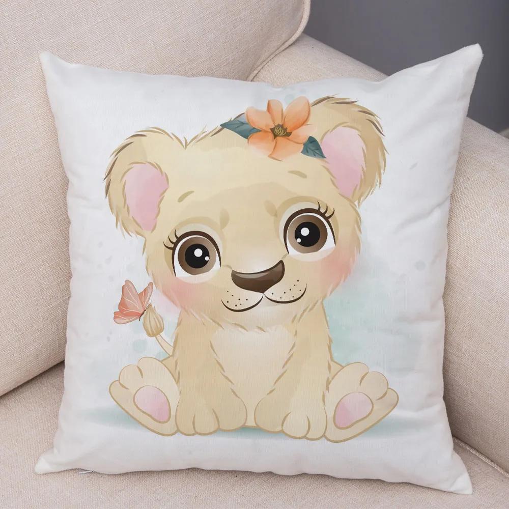 45x45cm Cute Giraffe Lion Cow Pillowcase Decorative Cartoon Animal Print Cushion Cover Children's Room Sofa Home