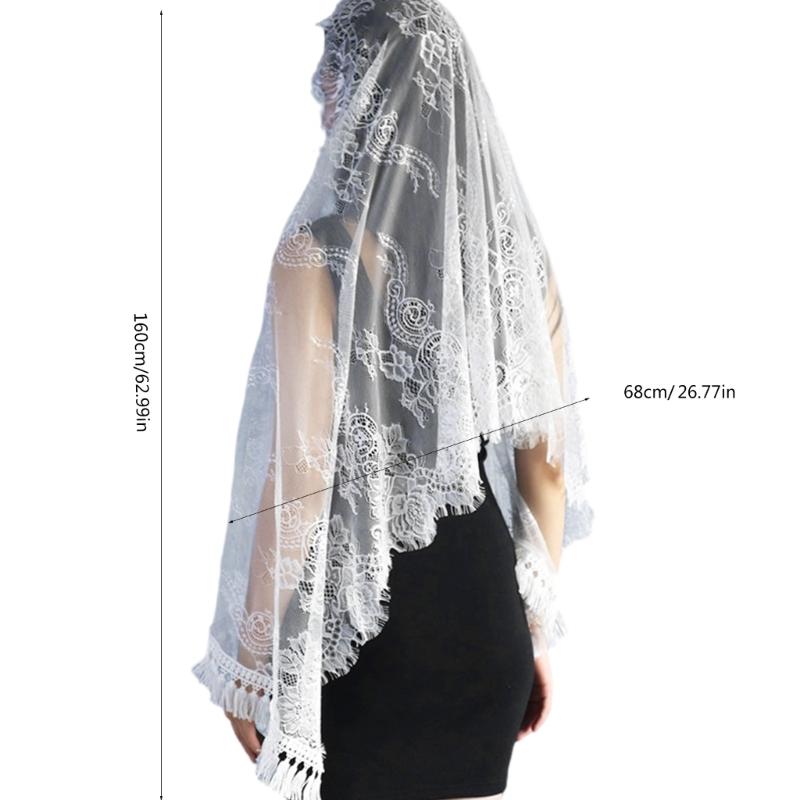 Eleganter spanischer Spitzen-Mantilla-Schleier für die katholische Kirche, Vintage-Kopfbedeckung für die lateinische Messe, gefranster Blumenschleier, Kopftuch