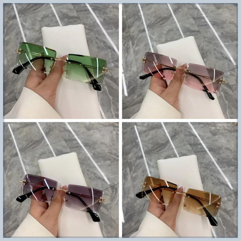 Vintage Rimless Frameless Sunglasses  Fashion Rimless Frameless Rectangle Shades Gradient Uv400 Summer Traveling Sunglasses