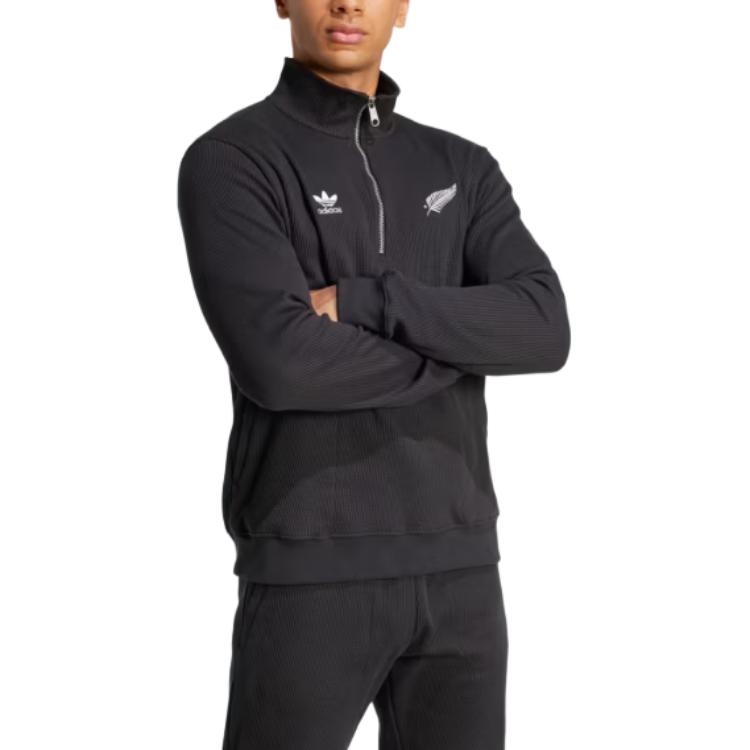 Adidas Originals X All Blacks Essentials Half-Zip Waffle Fashion Pullover Long Sleeve T-Shirt Men Tops JD4076