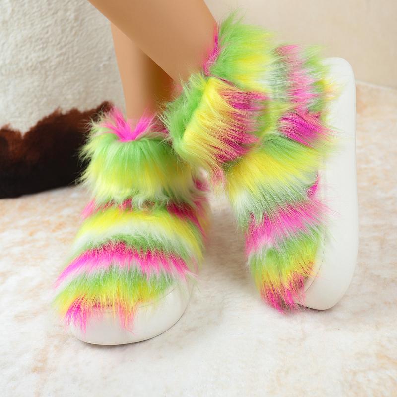 Fashion Candy Color Non Slip Soft Thicken Bottom Snow Boots Women Mix Color Long Plush Snow Boots Women 2025 Warm Faux Fur Outdoor Shoes