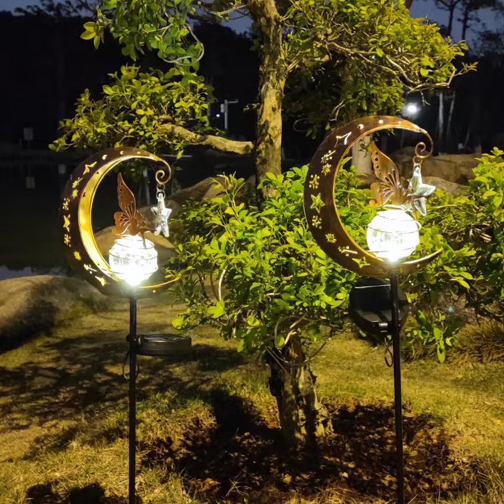 Solar Moon Stake Light: Outdoor Garden, Courtyard & Camping Decorative Iron Lantern