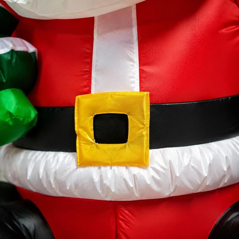 Lighted Christmas Inflatable Santa Holding Presents On a Colorful Gift, Electric Holiday Decoration for Shop Displays, Entryways, and Party Venues