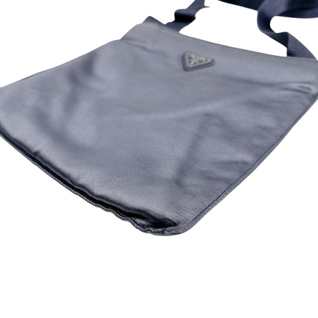 PRADA Triangle logo Silk satin Shoulder Bag Satin Light Gray Women Used