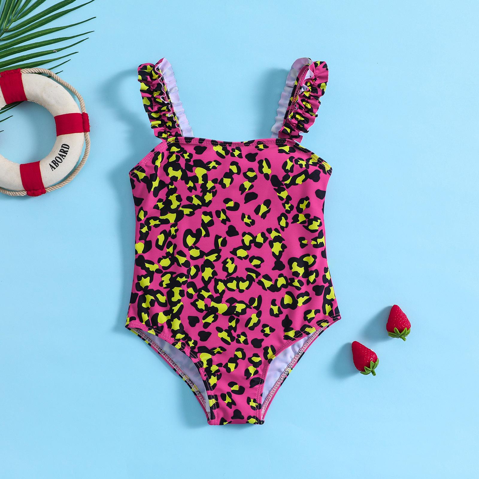 

Girls Leopard Print Strappy One-Piece Swimsuit 100 cm