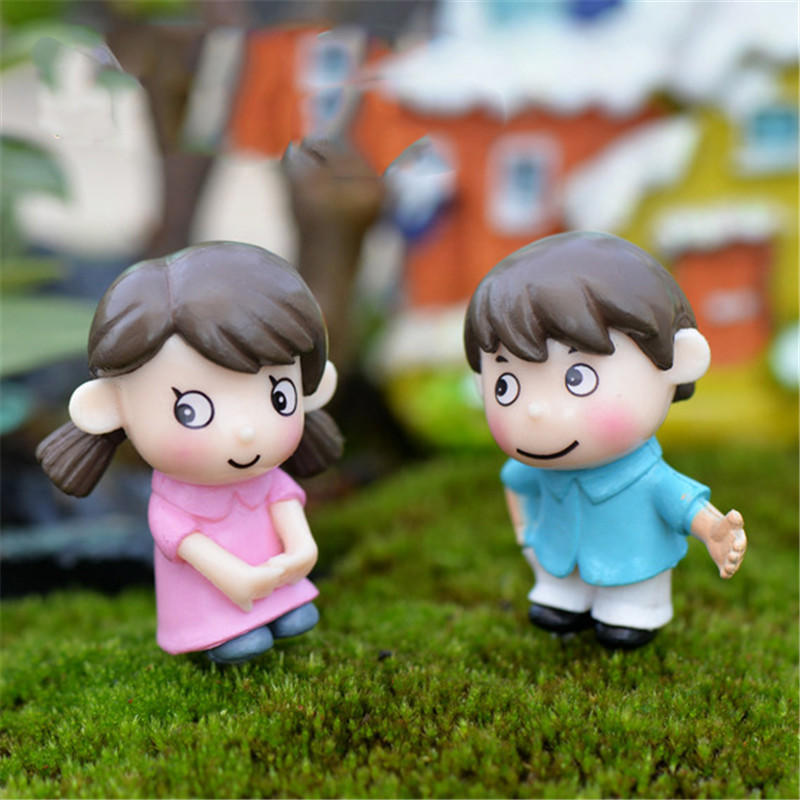 2pcs/set Mini Stool Lovers Couple Animals House Tree Fairy Garden Miniatures DIY Micro Landscape Decor Terrarium Action Figures