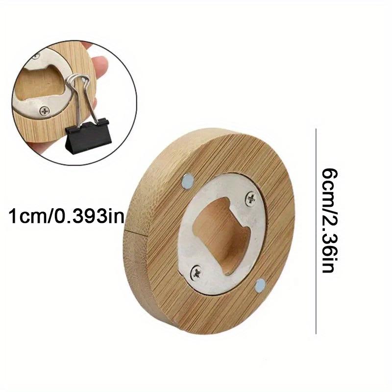 

Creative Bamboo Wood Beer Bottle Opener with Round Magnet for Fridge, Family Kitchen Tool