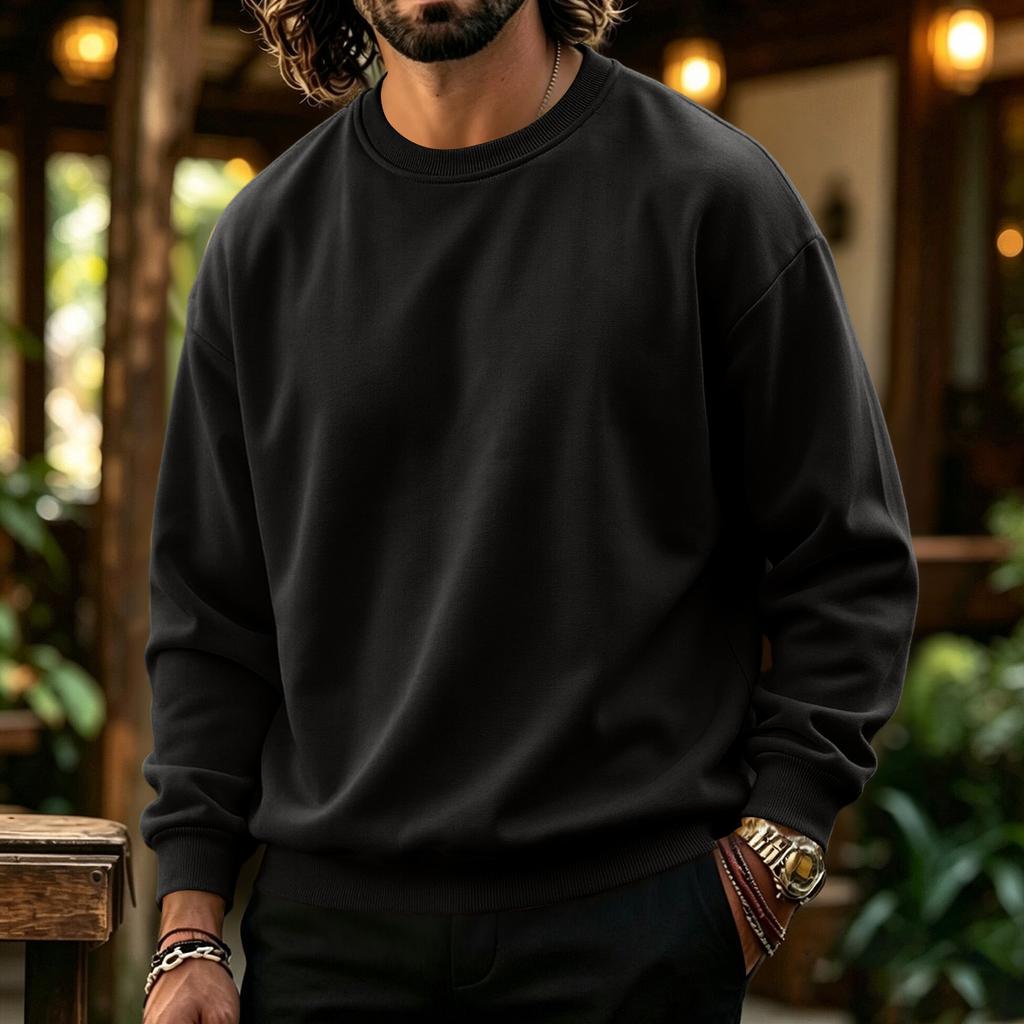 Men's Neck Sweatshirt Color Casual Pullover