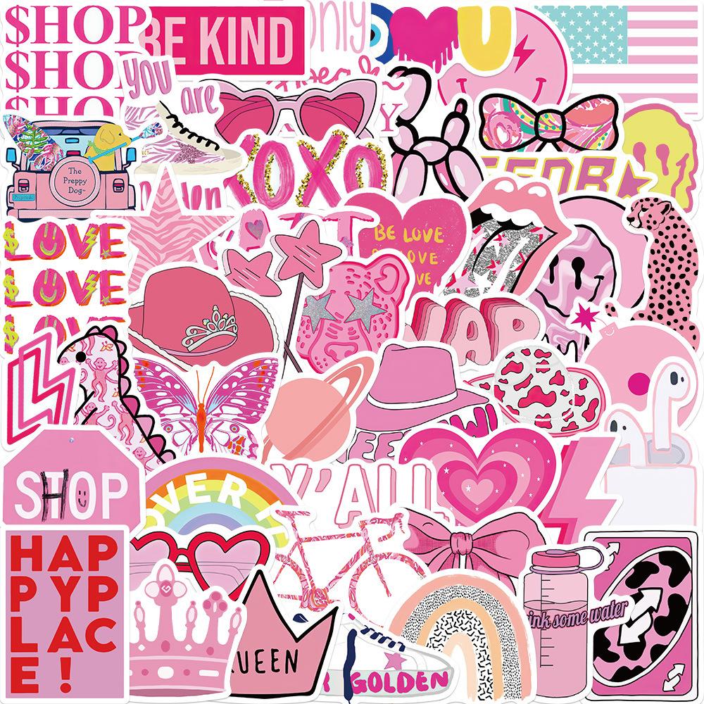 100 Pink College Style Girl Graffiti Stickers Decorate Suitcase DIY Waterproof Stickers