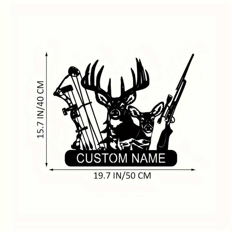 Customizable Hunting Metal Sign - Personalized Deer, Rifle & Bow Design - Heavy-Duty Outdoor/Indoor Decoration - Custom Name
