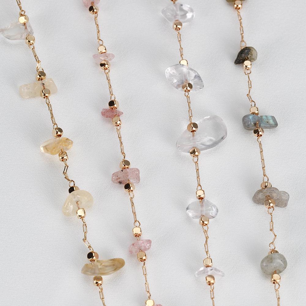 1meter Stone Chain Crystal Irregular Glass Stone Beads Chains Necklace Bracelet Components For DIY Jewelry Making Findings