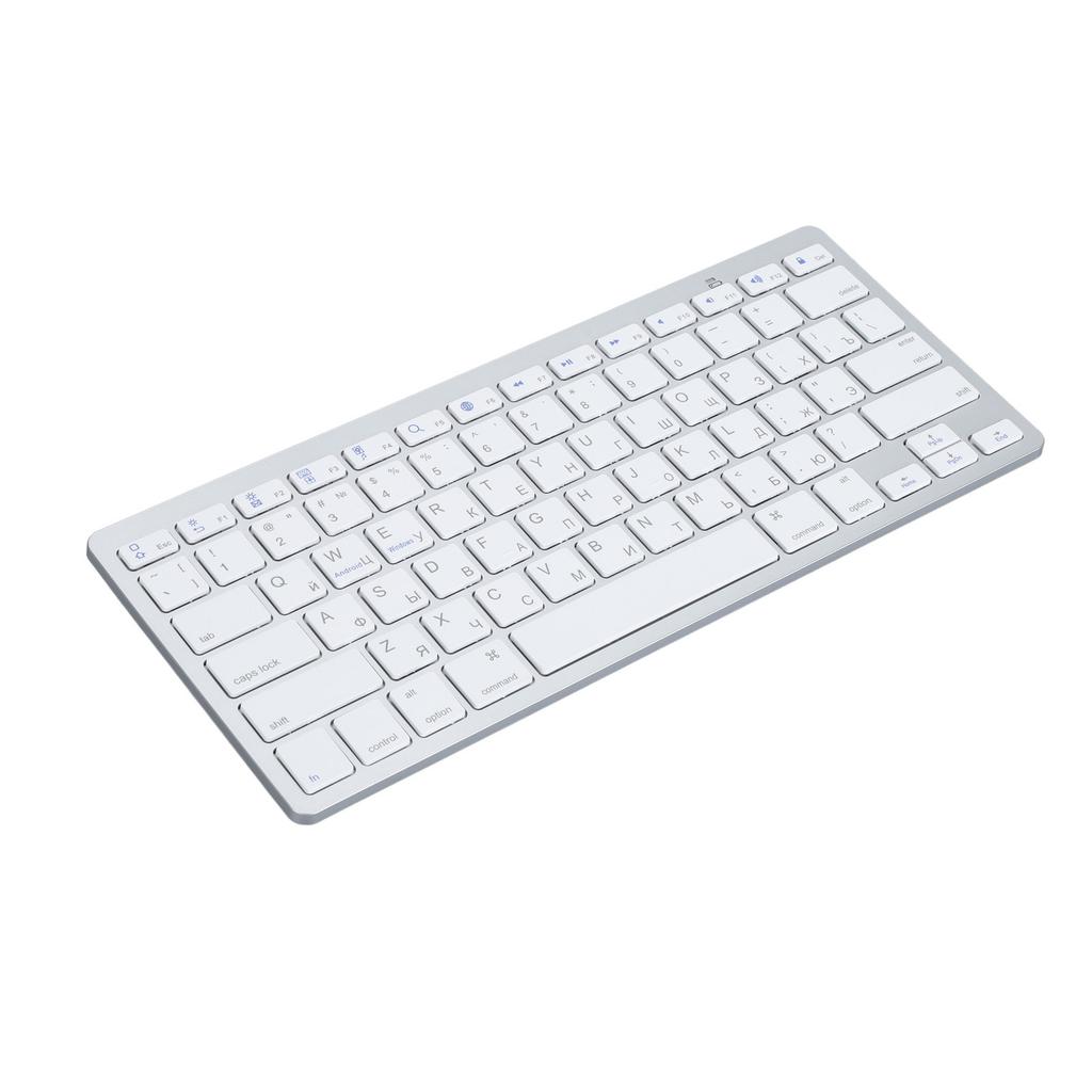 Ultra Thin Keyboard BT Wireless Splashing Proof Bilingual Language Keypad for PC Computer Silver Russian