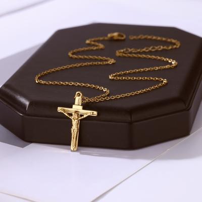 Trend Cross Titanium Steel 18k Gold Plated Pendant Necklace Simple Jewelry Unisex Clavicle Chain