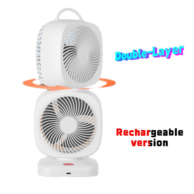 Neuer tragbarer kleiner Ventilator, doppelköpfiger, rotierender elektrischer Tischventilator, doppelschichtiger Umwälzventilator für den Haushalt