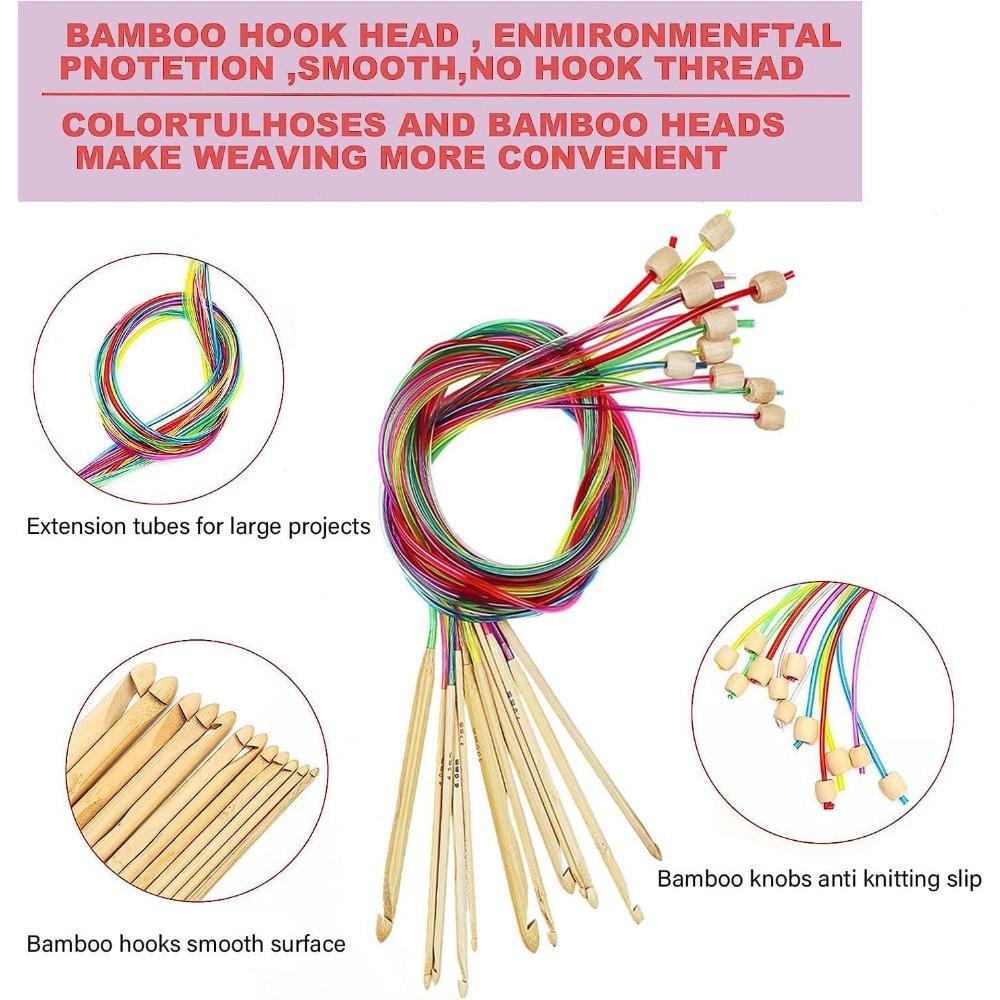 23 Pieces Tunisian Crochet Hooks Set Plastic Cable Afghan Crochet Hook Cable With Bead Carbonized Bamboo Needle Hook