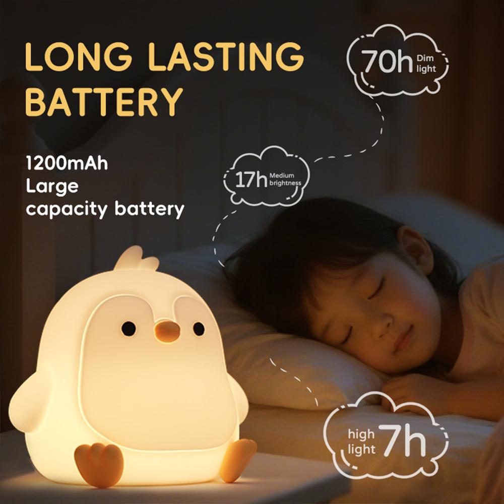 Novelty Silicone Penguin Night Light Dimmable Pat Light Rechargeable Timing Touch Sensor Suitable For Children Sleeping Night