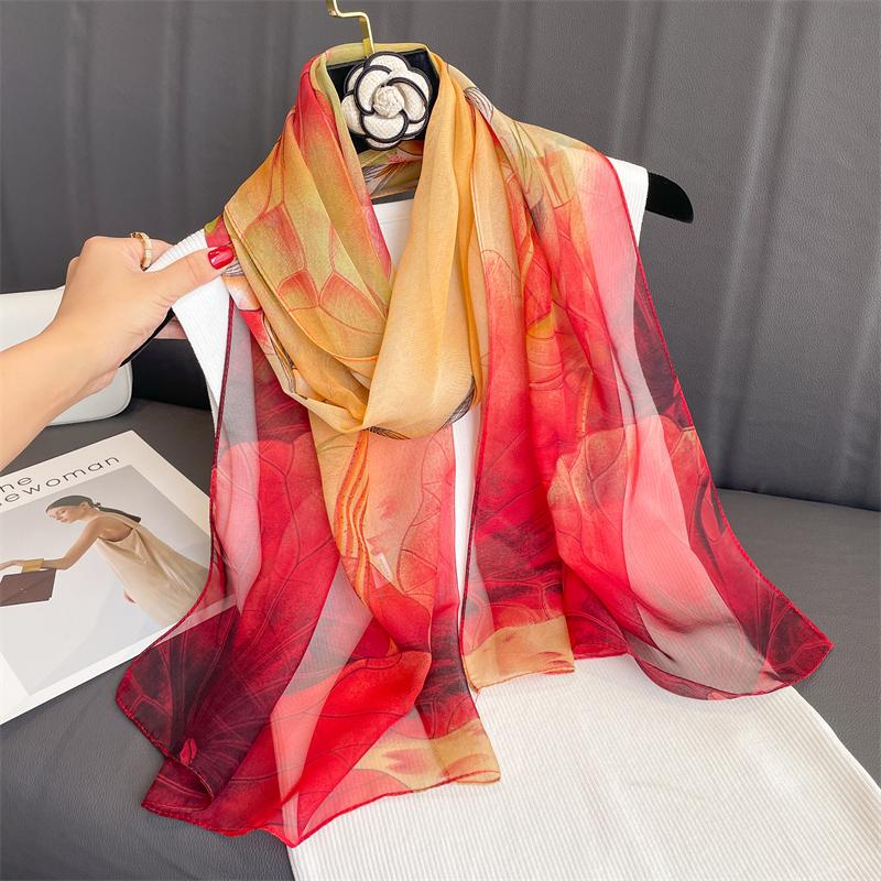 Luxury Brand Women Beach Scarf Georgette Silk Shawls Design Print Headband Female Summer Headband Wraps Sunscreen Hijab 2023