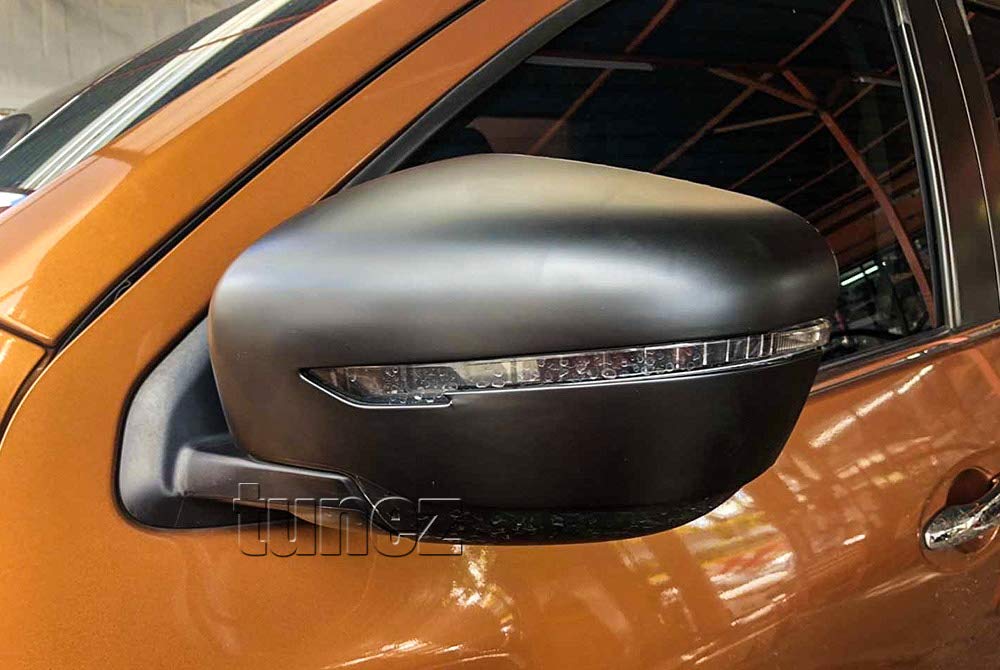 Tunez Matte Black Rear Side Mirror Cover Guard Protector with Turn Signal Indicator for Navara NP300 D23 STX Year 2015 2016 2017 2018 2019