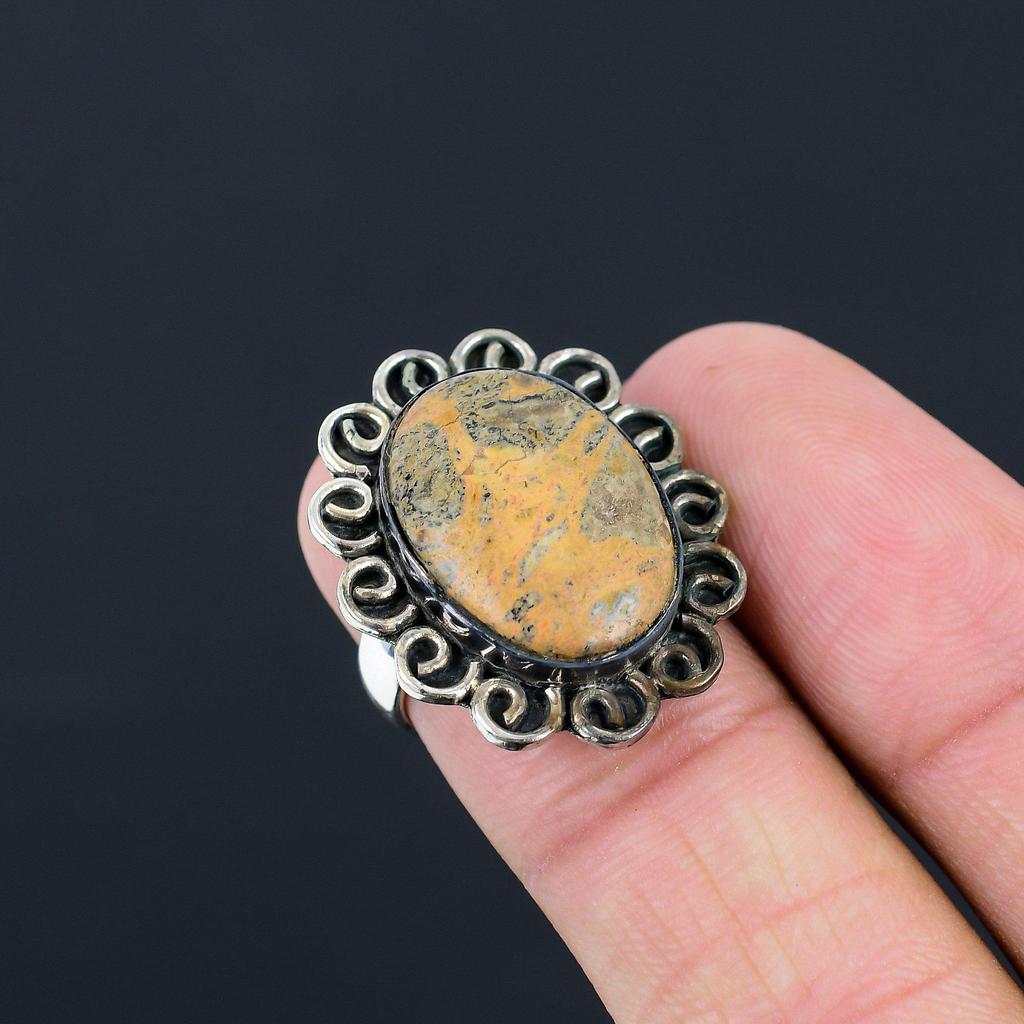 925 Sterling Silver Bildjaspis Sten Löfte Födelsedag Solitär Ring US 6.5