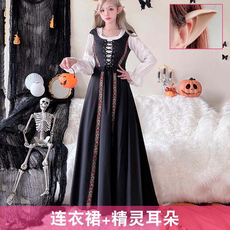 Halloween Costume Vintage Court Style Witch Dress Long Dress Medieval Art European Pastoral Cosplay