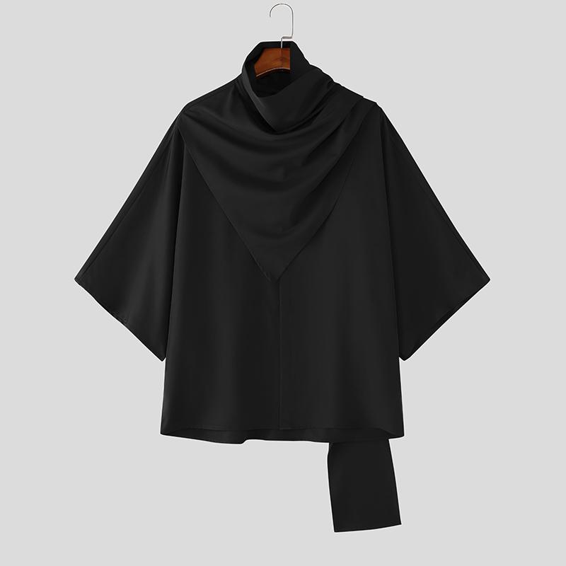 INCERUN Men Cowl Collar 3/4 Sleeve Gothic Casual Loose T-shirts Tops