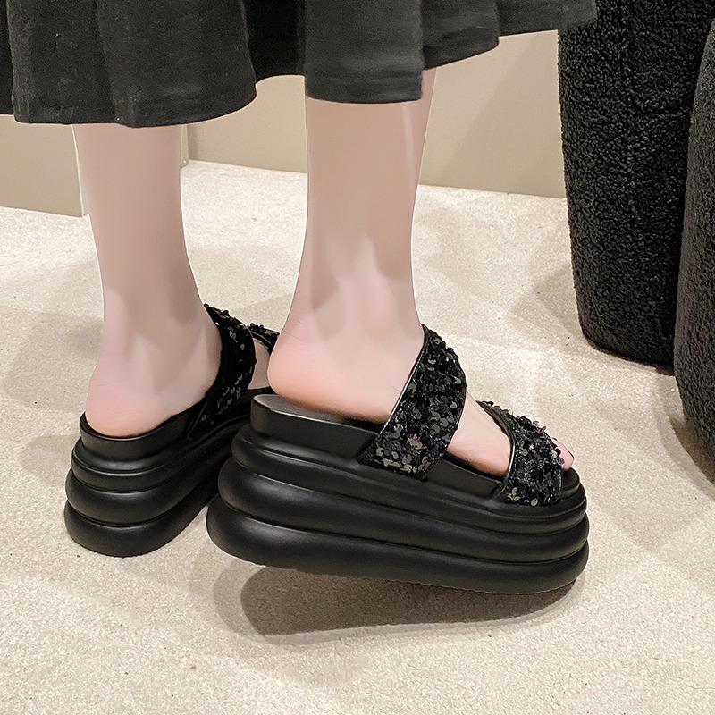 Mode Sommer Damen Hausschuhe Flip-Flops Damen Strand Bling Klobige Schuhe Keilabsätze Draußen Sandalen Frau Hohe Plateau Hausschuhe 9CM