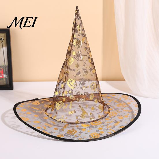 Family Holiday Souvenirs Halloween Organza Witch Hat for Women, Adult Wizard Costume Lightweight Accessories, Breathable Pointed Cap Cosplay