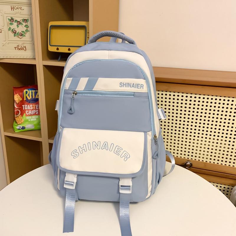 Men's Splicing Backpack Middle School Student Schoolbag Women's Large Capacity Campus Backpack