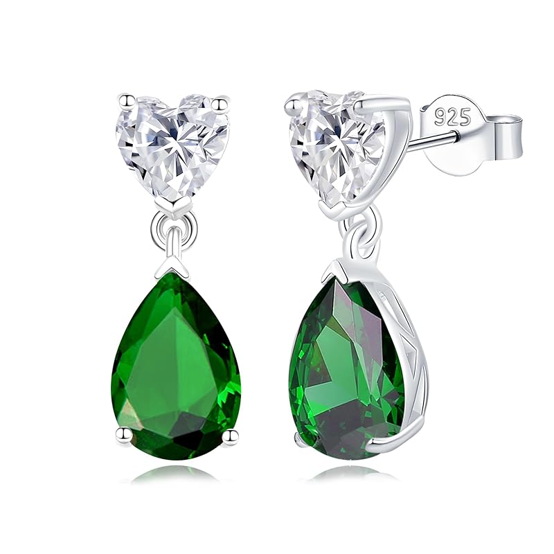 

[FANCIME] birthstone earrings ladies May emerald drop heart motif zirconia silver S925 amulet stone accessories Christmas birthday present gift reward