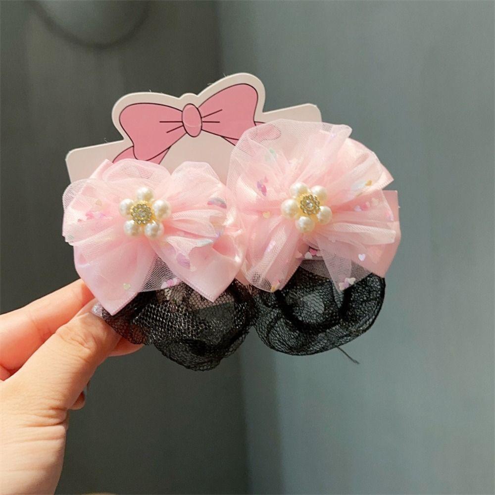 2PCS Fashion Headdress Ballet Hair Net Spring Clip Hair Bun Cover Girls Elastic Hair Net  Kids