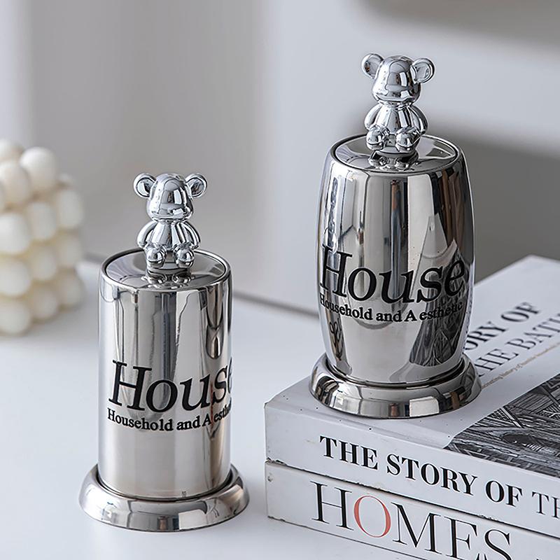 Cute Bear Toothpick Holder Cotton Swab Rod Storage Box Lipstick Organizer Box