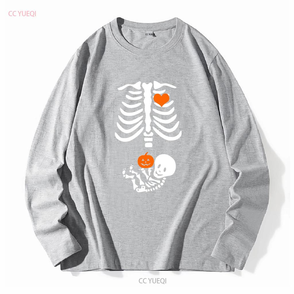 Halloween Skelett Schwangerschaft T-Shirt Mutterschaft Schwangerschaft Outfit lange oder kurze Ärmel Vintage gewaschen Unisex