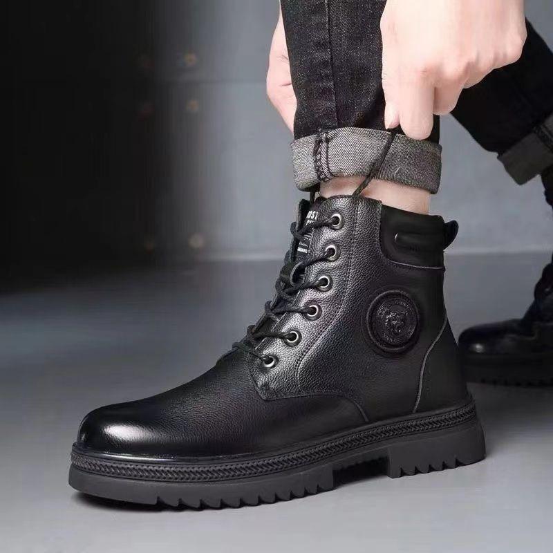 Martin Boots Men's New Winter Velvet Thickened Warm Men's High-top Cotton Shoes Soft Leather Outdoor Snow Boots