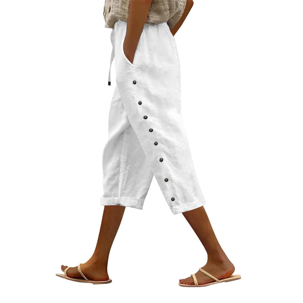 Women's Casual Patchwork Button Seven-Point Pants - 2024 Spring/Summer Collection