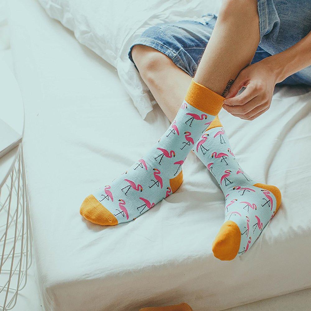 Funny Flamingo Pattern Cotton Men Crew Sock Street Tide Crew Socks Gift Men Husband Cute Street Socks Novelty Funky Pink Black