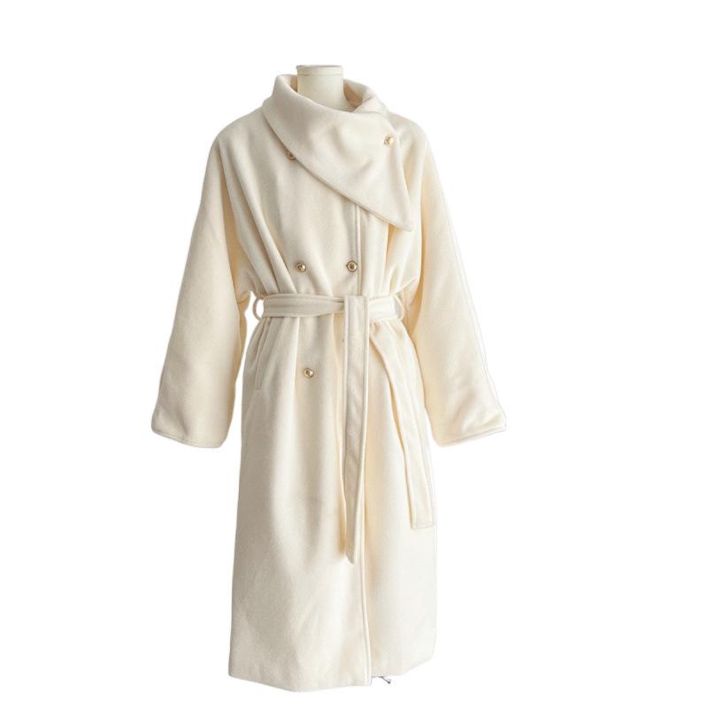 Xin Xing Women's Multi-color Tweed Wool Overcoat with Gold Buttons & Thin Belt – Winter 2024 Collection